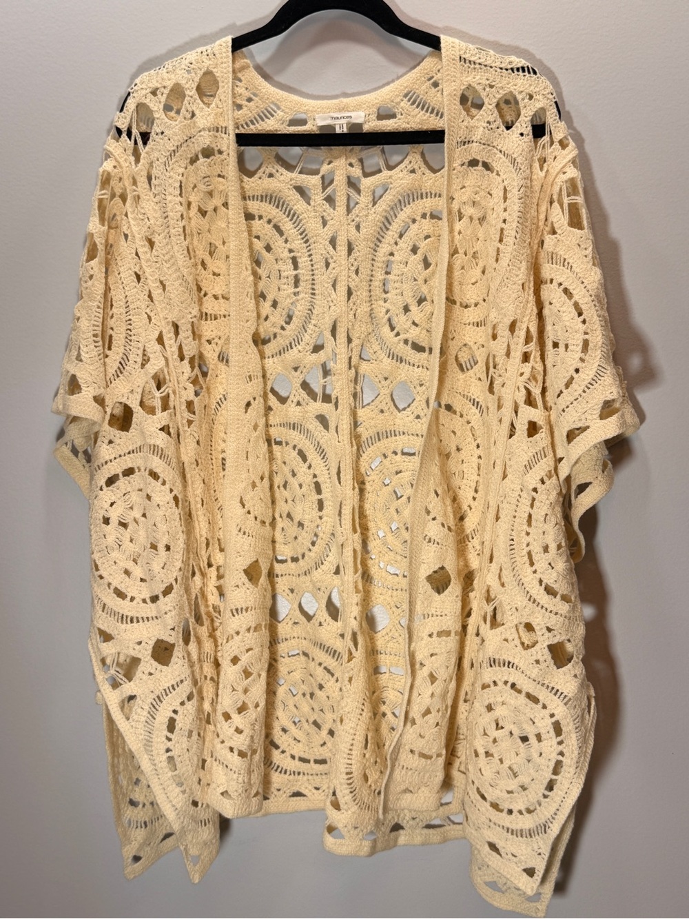 Maurices Cream Crochet Openwork Poncho Cardigan